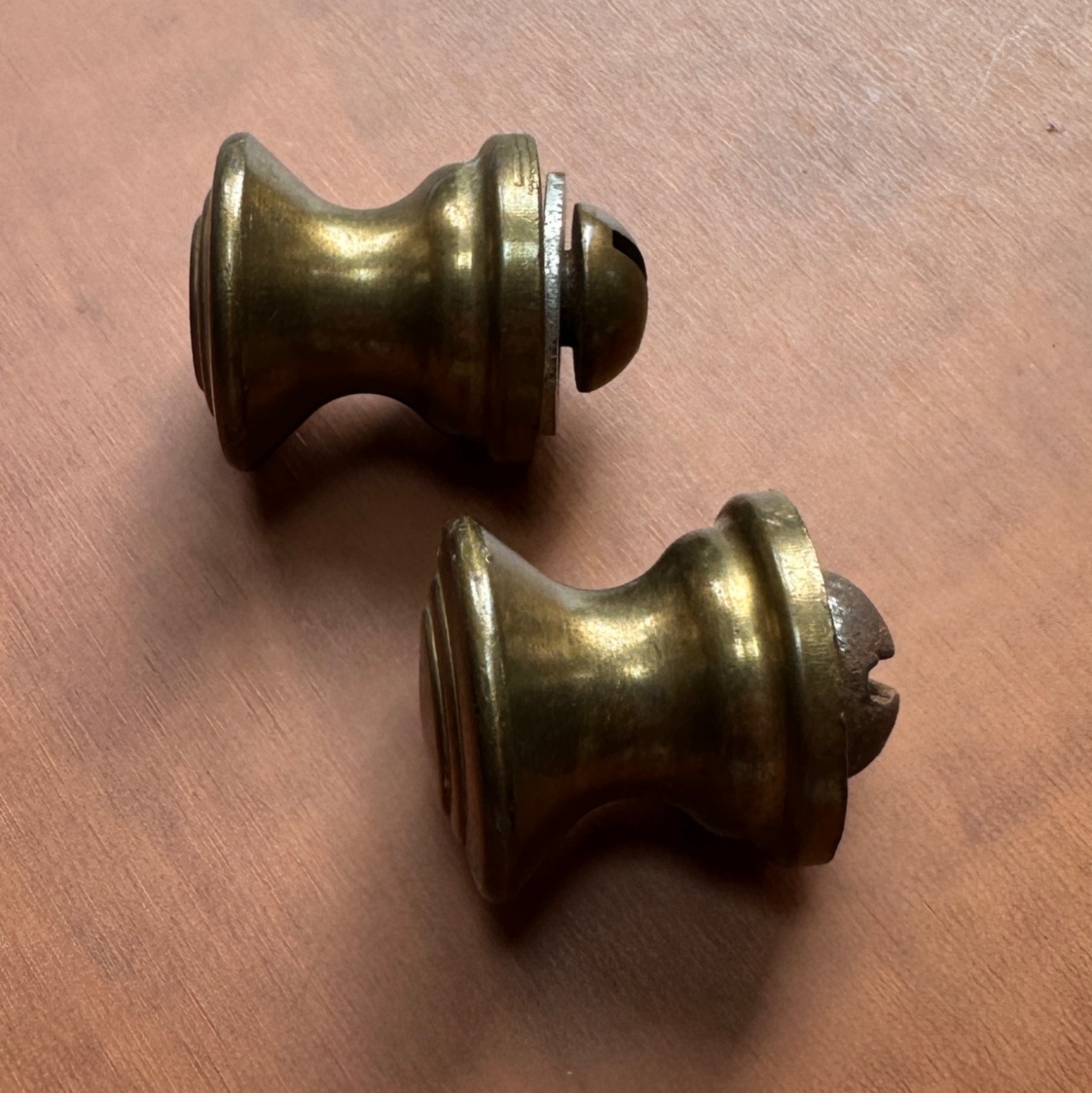 Pair Vintage Small Solid Brass Desk, Dentist Chest, Tool Box Drawer Knobs 3/4″