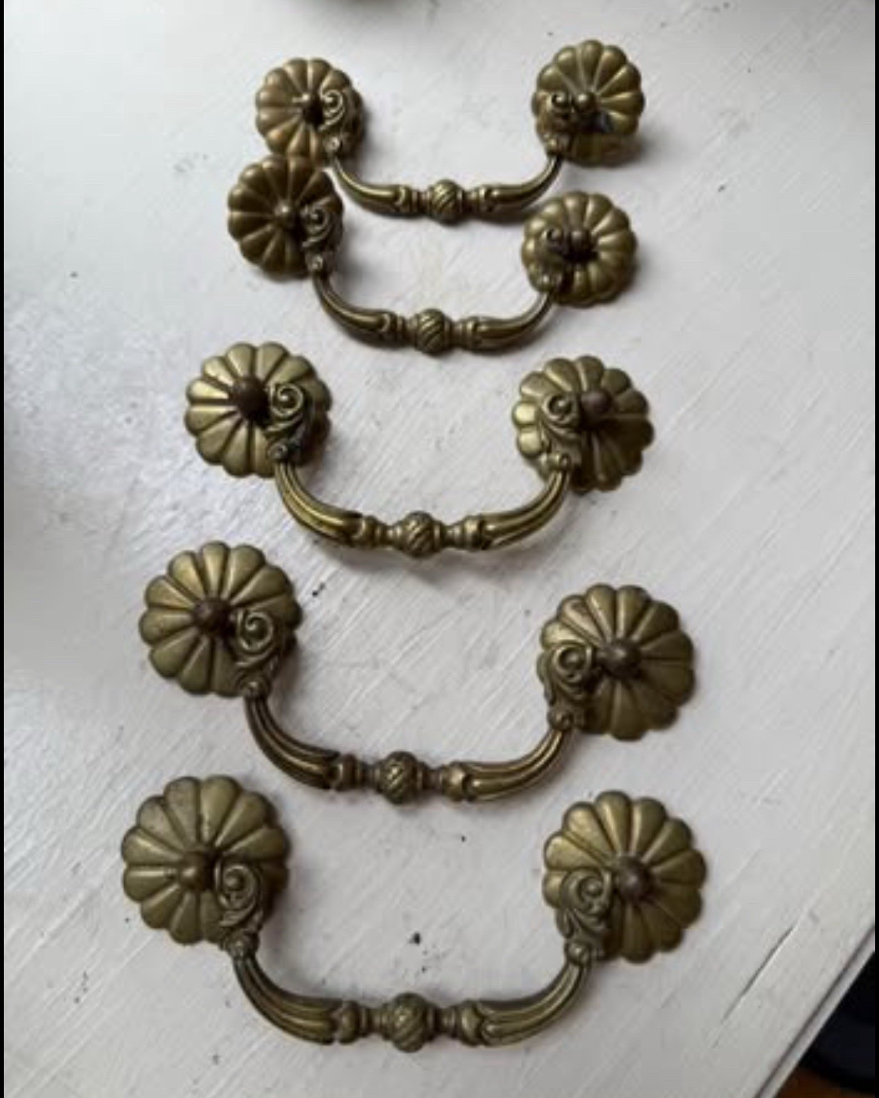 5 Antique Vintage Ornate Brass Drop Bail Drawer Pulls SALVAGED