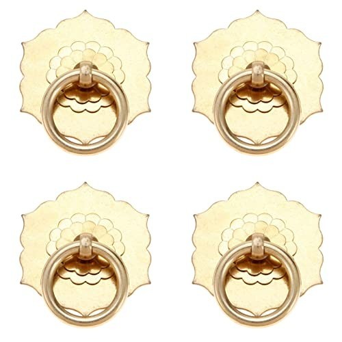 Antique Brass Ring Pulls 4 Pack Vintage Hexagon Flower Drawer Handles Cabinet