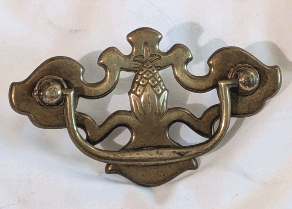 (5) Vintage 1960s (?) Brass Pineapple Drop Bail Drawer Pulls / Handles & Screws