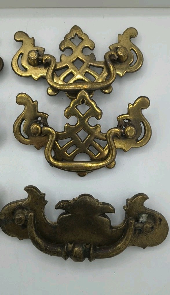 Mixed 9 Vintage Chippendale Drawer Pull Drop Bail Handle 2 Pair, 4 Same, Single