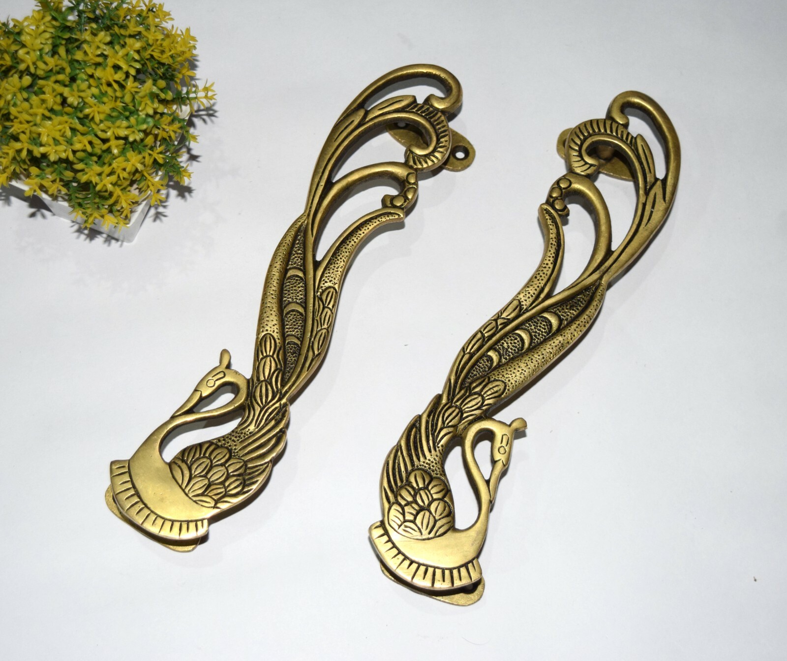 11” Inches Brass Bird Door Pull Set Peacock Design Exquisite Gate Handle GTX