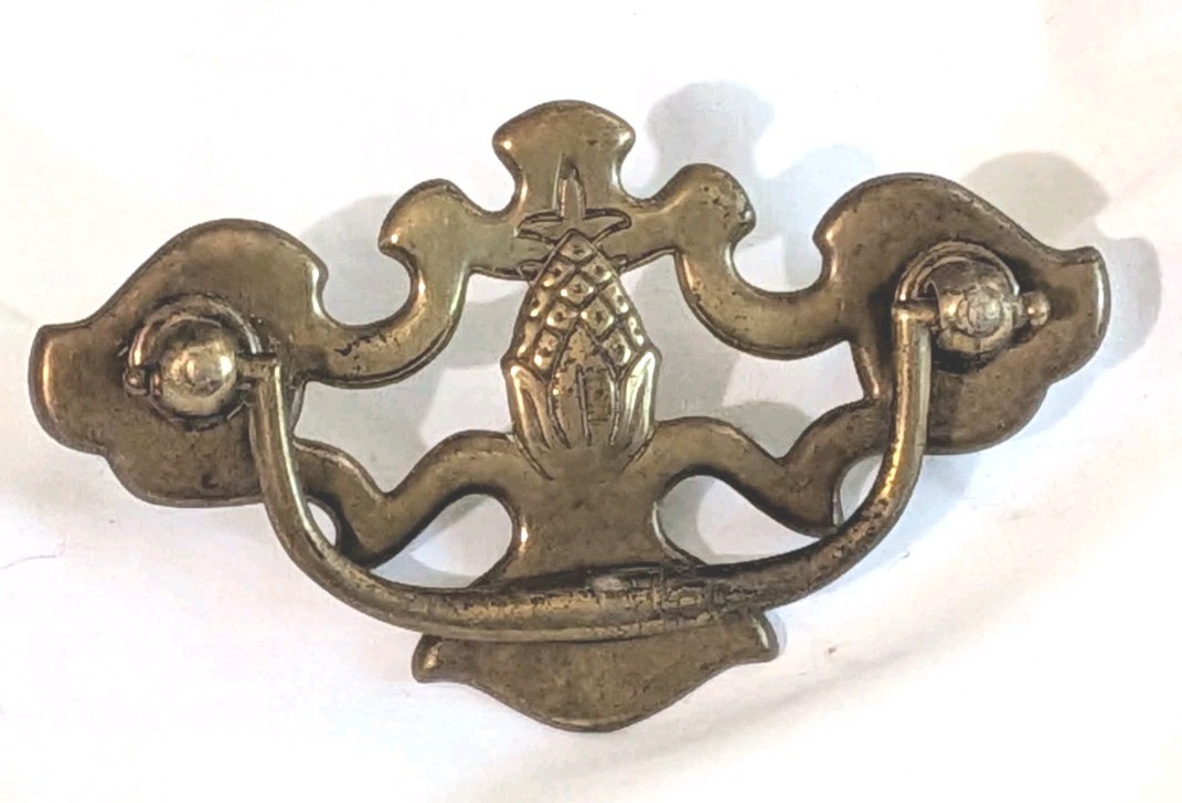 (5) Vintage 1960s (?) Brass Pineapple Drop Bail Drawer Pulls / Handles & Screws