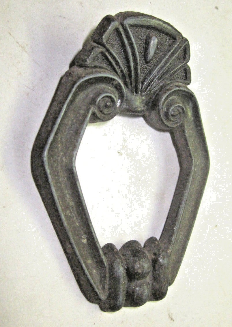 Toyo Japan 1890s Art Nouveau Hexagon Brass Pull Handle Cab. Door Drawer Antique