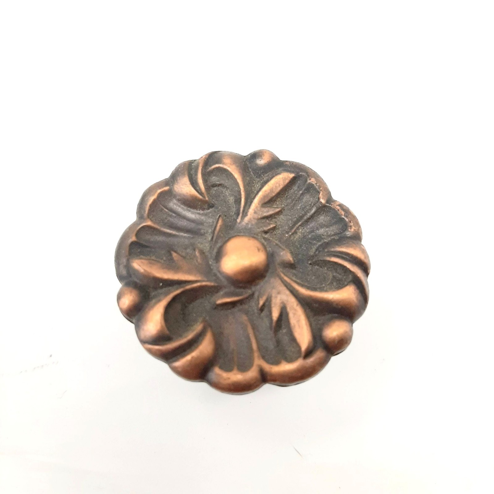 Vintage Round Copper Knob Floral Handle Ornate Design Hardware Solid