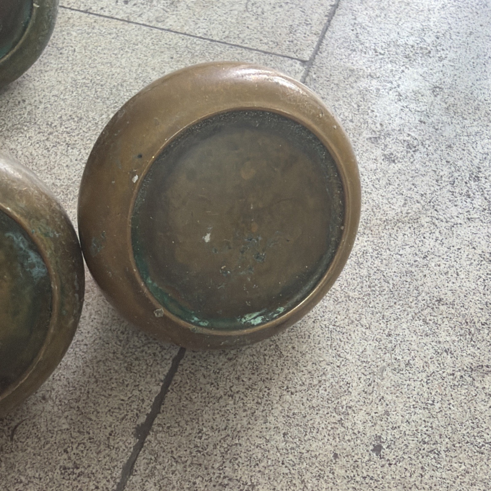 1 Antique 1930s Circle Design Hollow Brass Door Pull Knob Handle Vintage Patina