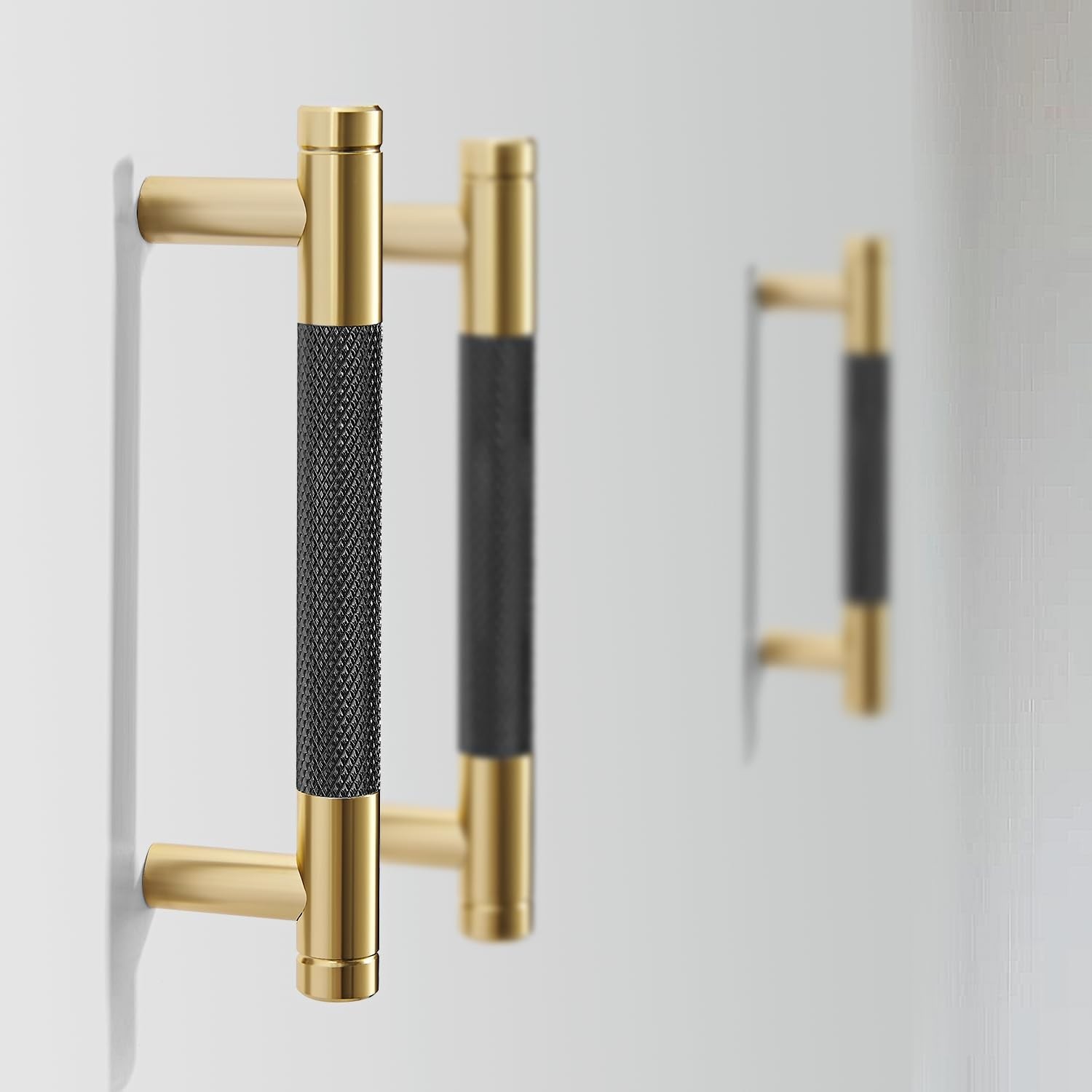 10 Pack Cabinet Handles Gold and Black 3 Inch Brass Drawer Pulls Round Bar Ca…
