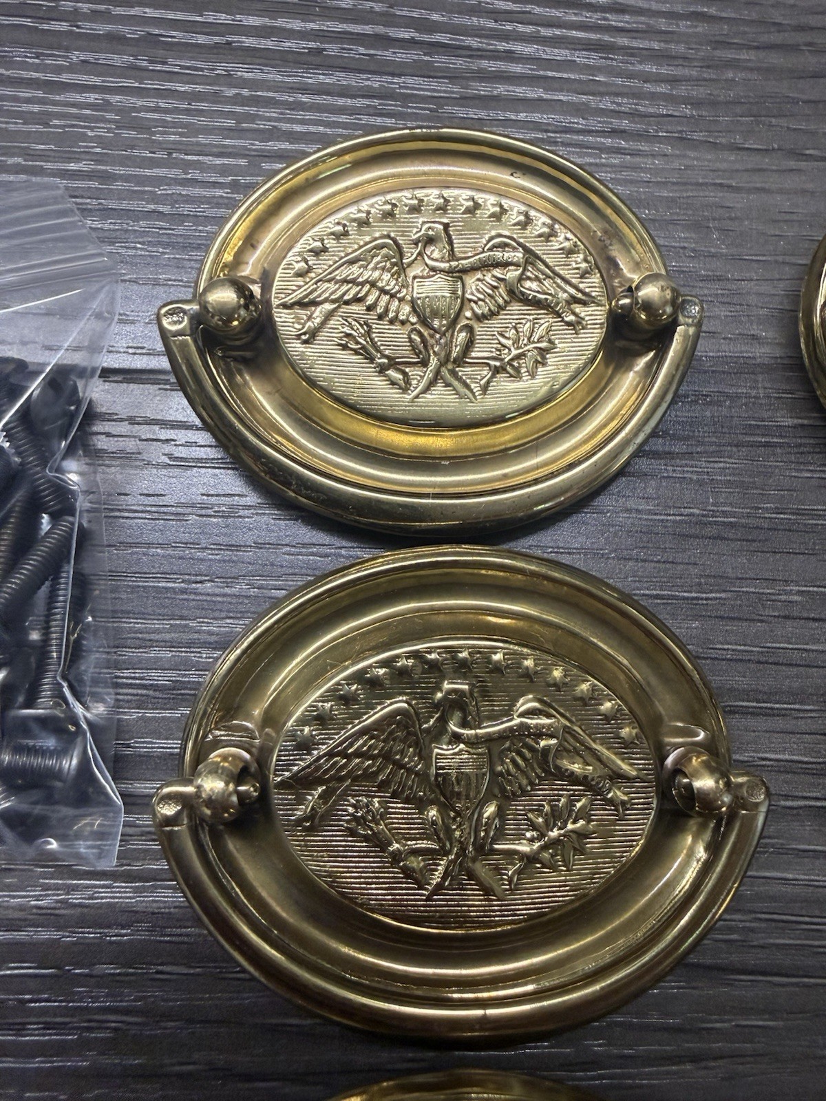 8 RARE Keeler Brass HEPPLEWHITE AMERICAN OVAL EAGLE Drawer Pulls Handles NOS (3)