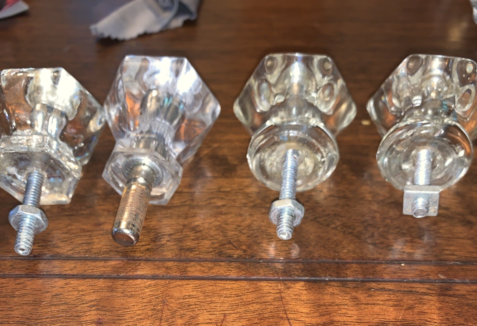 Vintage 1.125 in. Glass Hexagon Drawer Cabinet Knob set Of 5 great condition