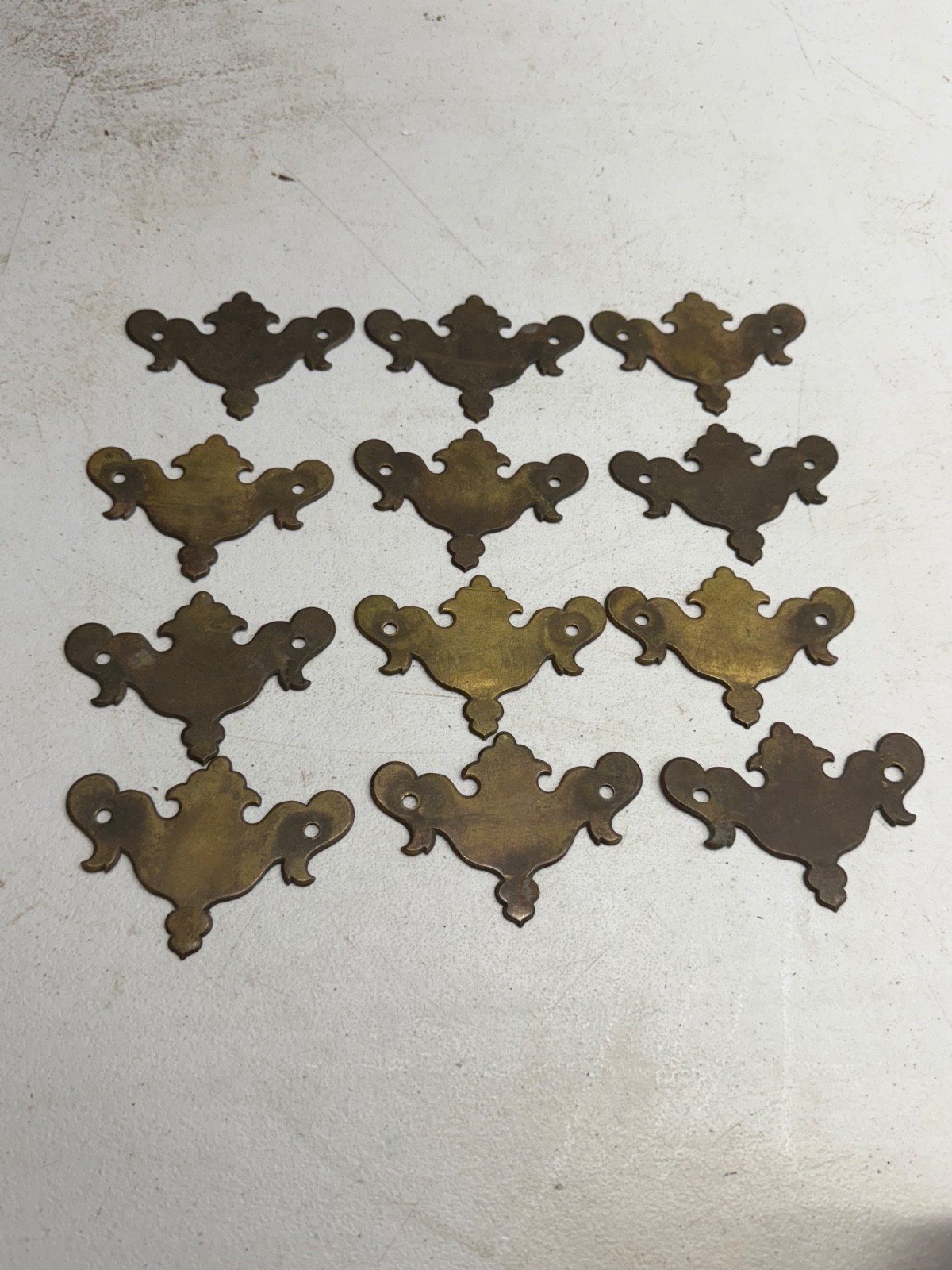 Antique Chippendale Brass batwing set of 12 old surface hardware restoration