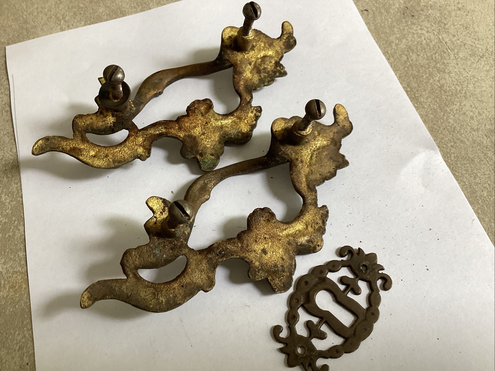 Pair Ornate Solid Brass Drawer Pulls 2 1/2 Inch for stand Or Cupboard W/ Esc.