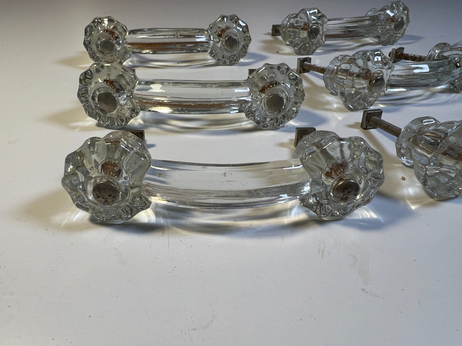 Antique Vintage Glass Cabinet Drawer Handles Pulls Set 6 SIX Art Deco Arched