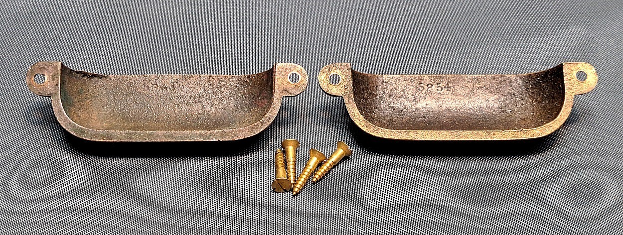 Vintage Pair Of Solid Brass Cup Style Drawer Pulls With Screws