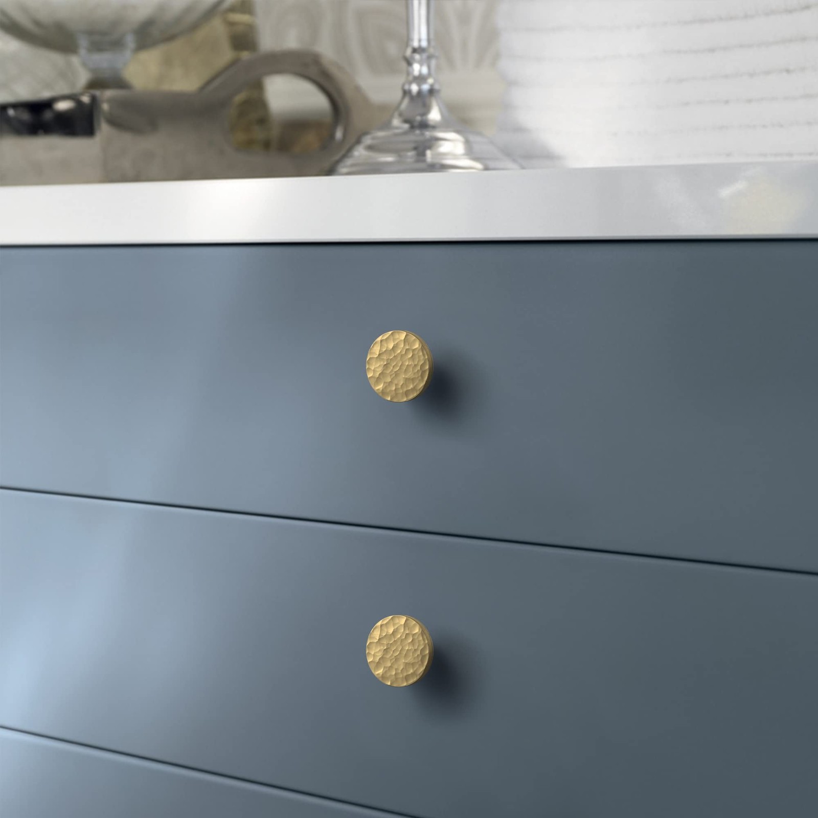 10-Pack Modern Gold Cabinet Knobs, Hammered Solid Brass Drawer Knobs, Round D…