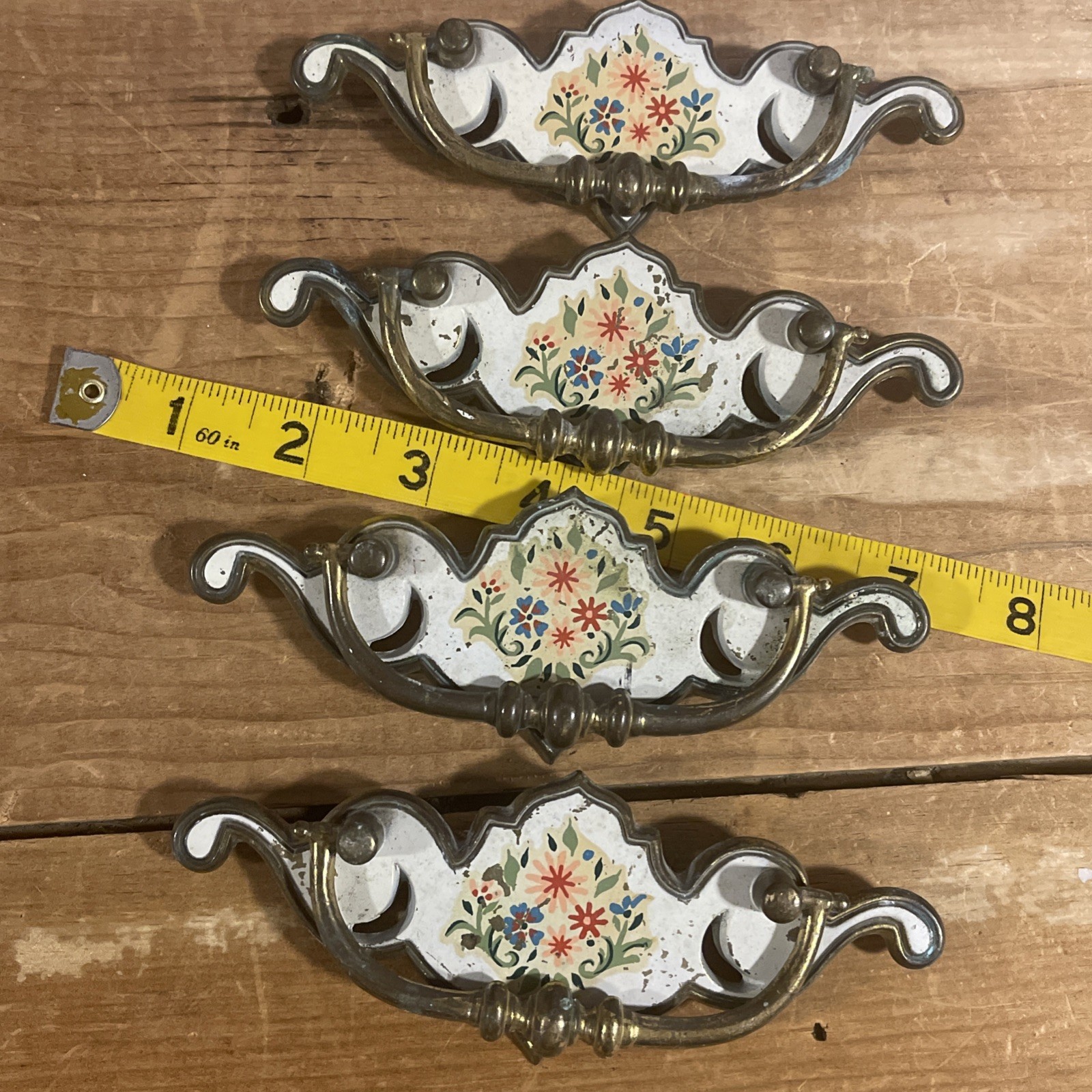 4 Vintage Porcelain Painted French Provincial Country Drawer Pulls Handles