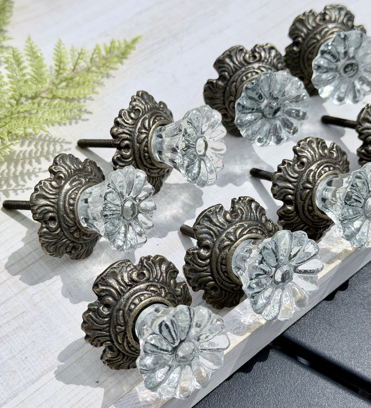 8 Antique Bronze Glass Drawer Pulls Hardware Handles Vintage Cabinet Door Knobs