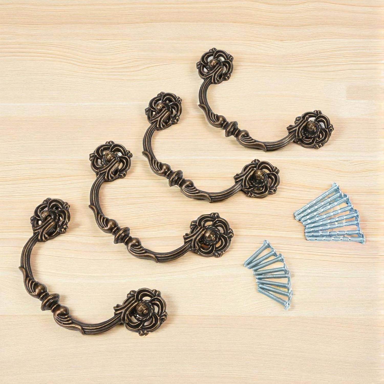 4-Pack 4.5″ -Antique Brass Drawer Pulls – Vintage Style Drop Bail Dresser Han…
