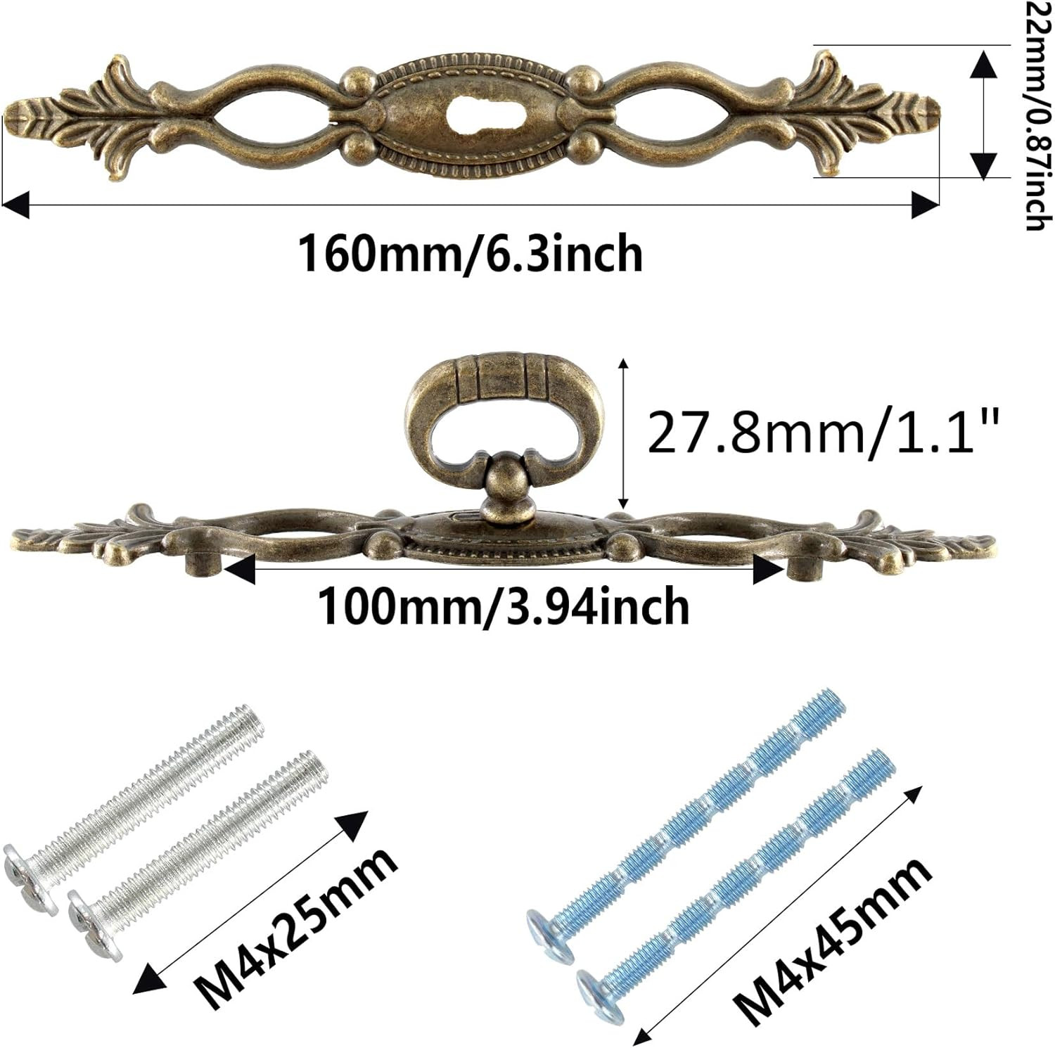 2PCS 6.3”/160mm Antique Cabinet Drawer Pulls, Vintage Style Bronze Cabinet Handl