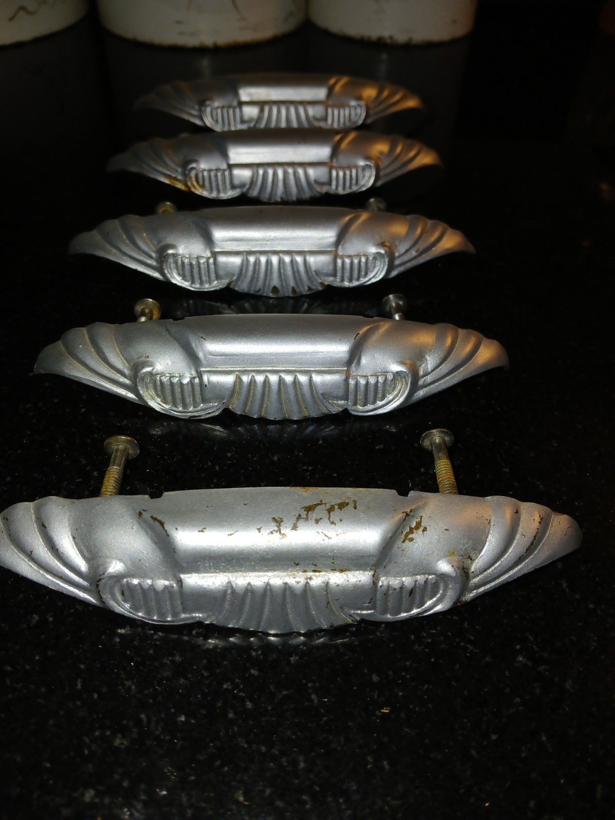 Art Deco 5 Metal Drawer Cup Pulls Finger Pulls 5.5 Inch Long