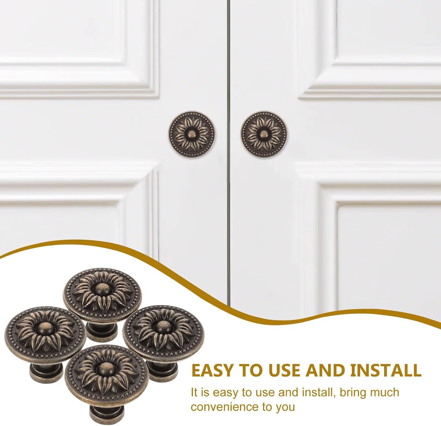 Vintage Drawer Pulls, Antique Brass Cabinet Knobs and Pulls – Flower Shape Metal