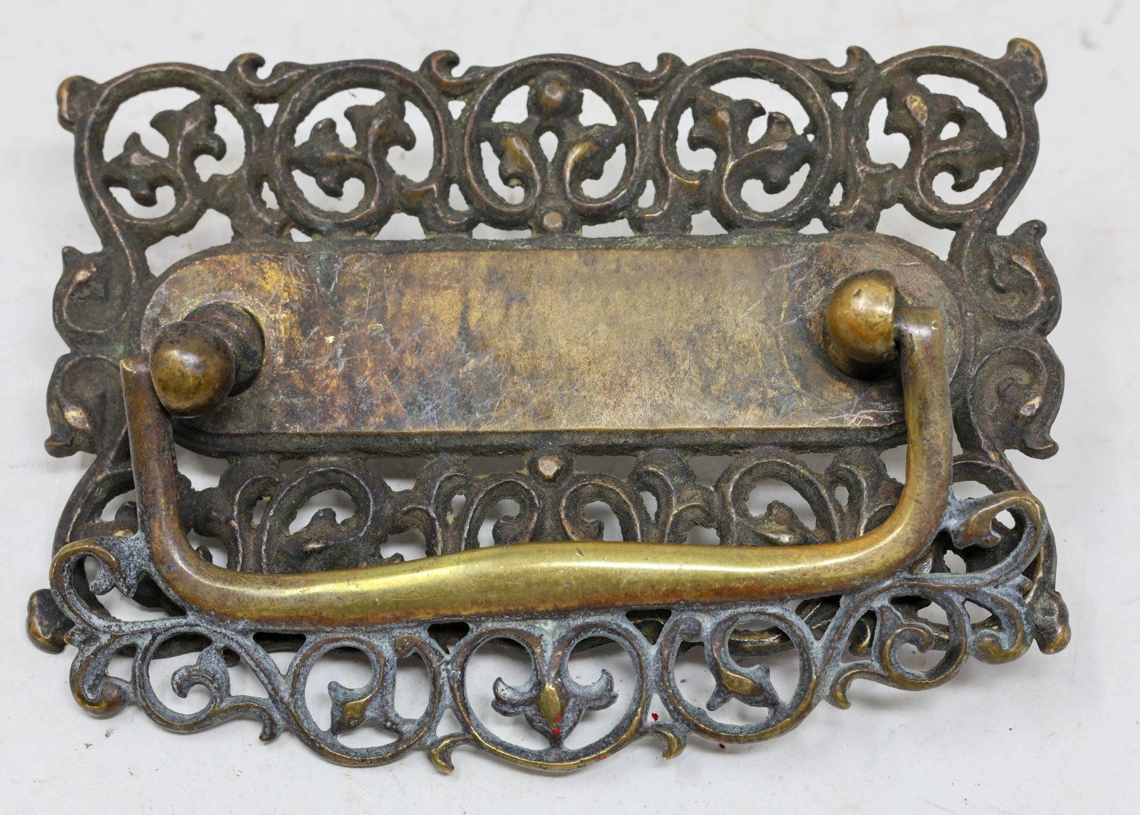 14-Pce Set Antique GRB Brass Bar Drawer Pulls Handles, Key, Locks, & Escutcheons
