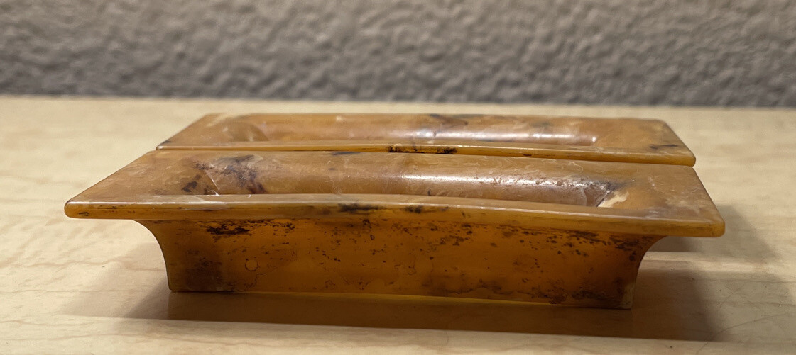 Vintage Celluloid Amber Marbled Drawer Handles Brown White Streaked Rectangular