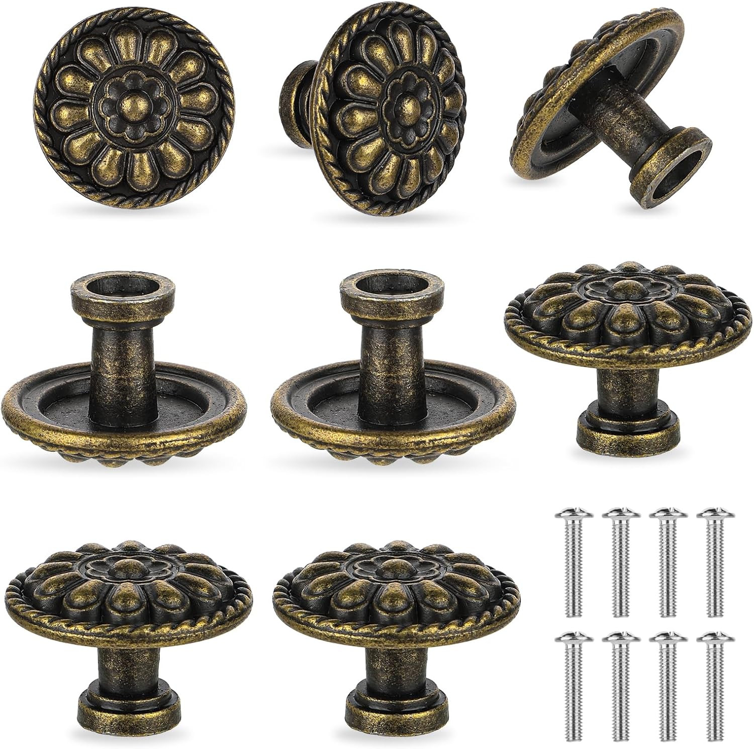 8 Pack Antique Brass Drawer Knobs, Vintage Dresser Drawers Knobs, Solid round Ca