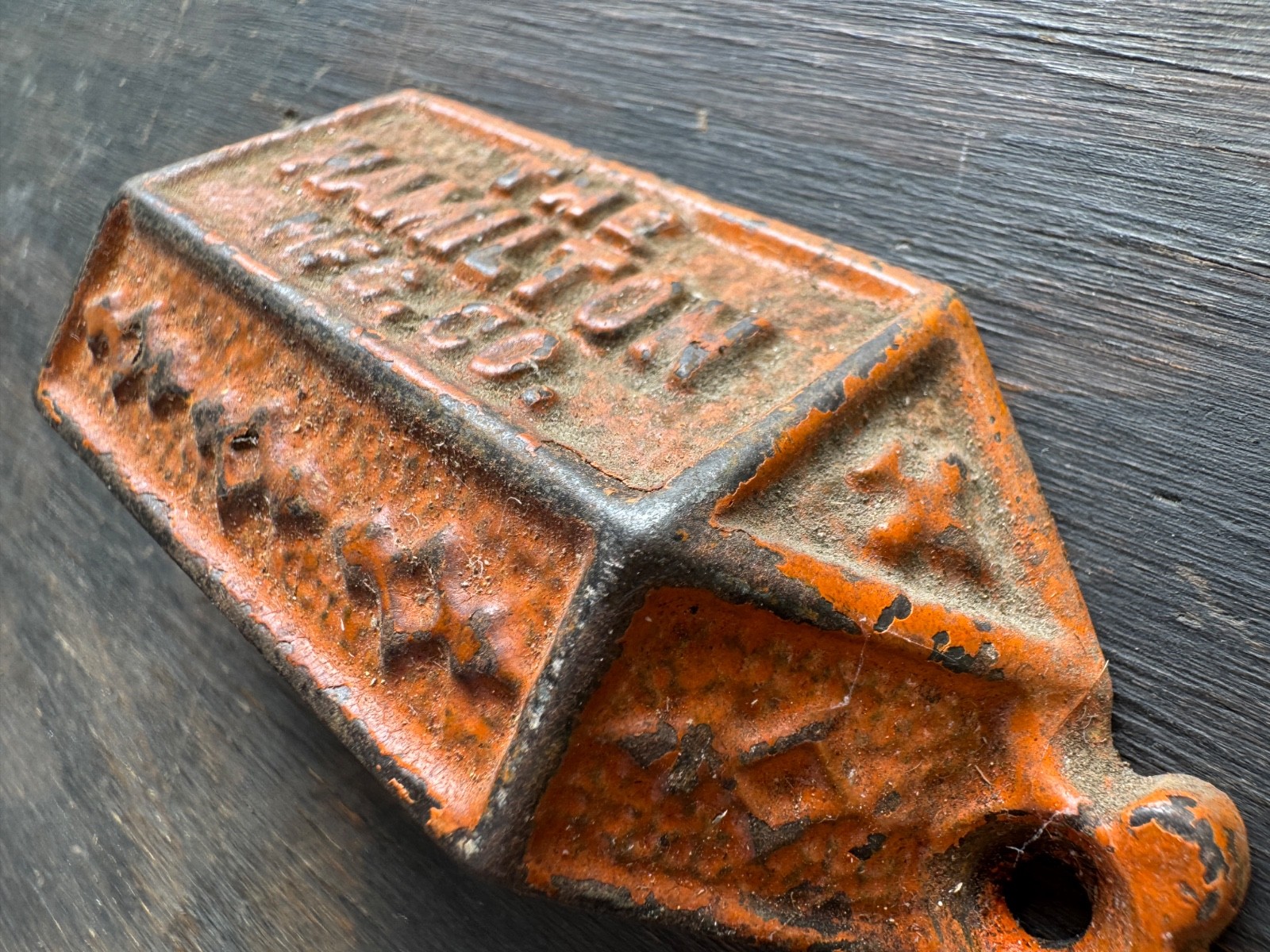 Beautiful Orange Antique cast Iron type tray HANDLE pull THE HAMILTON MFG. CO.