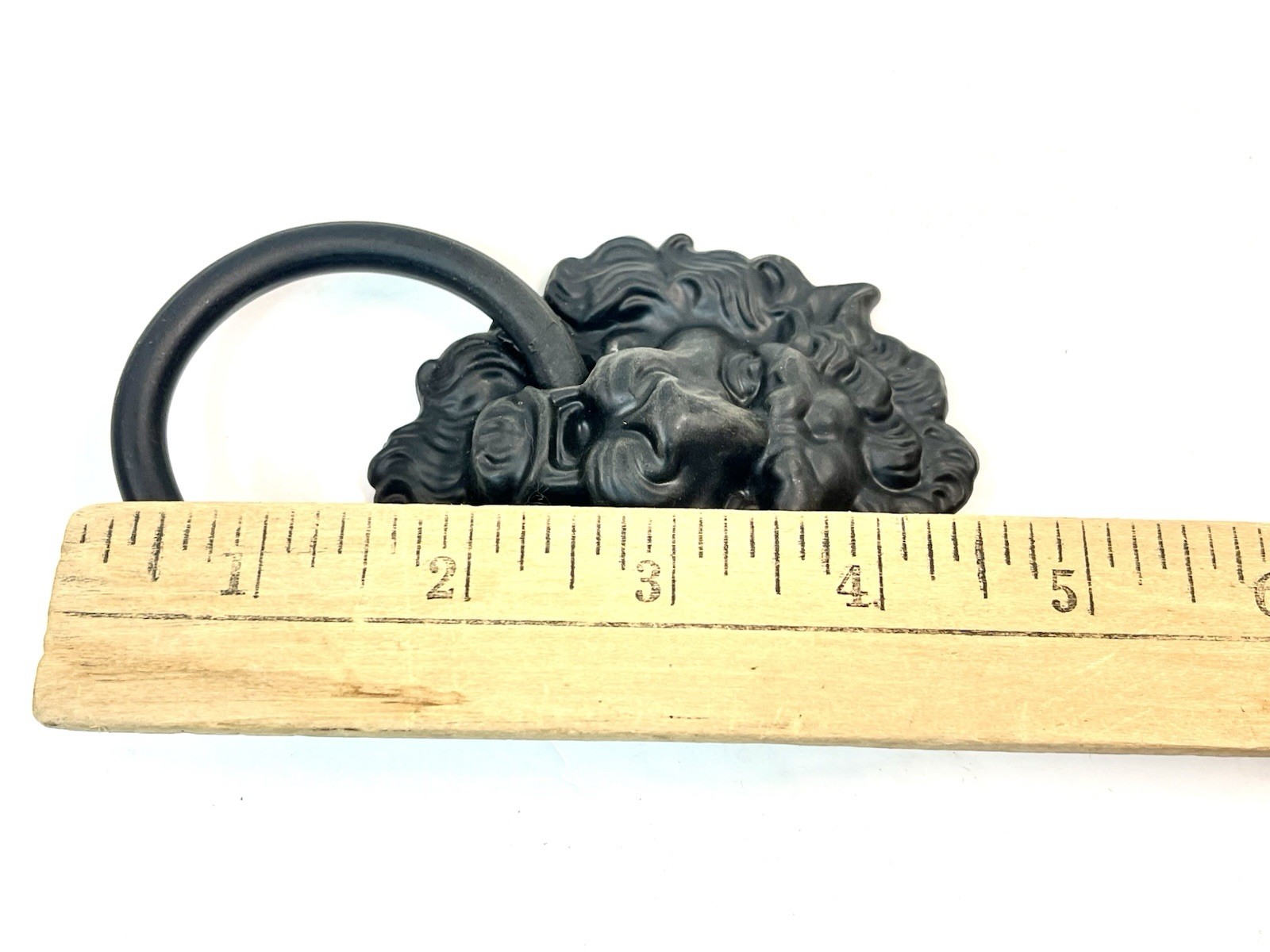 NOS Large 4.5″ Black Finish Lion Head Drop Ring Drawer Pull KBC Brass Co