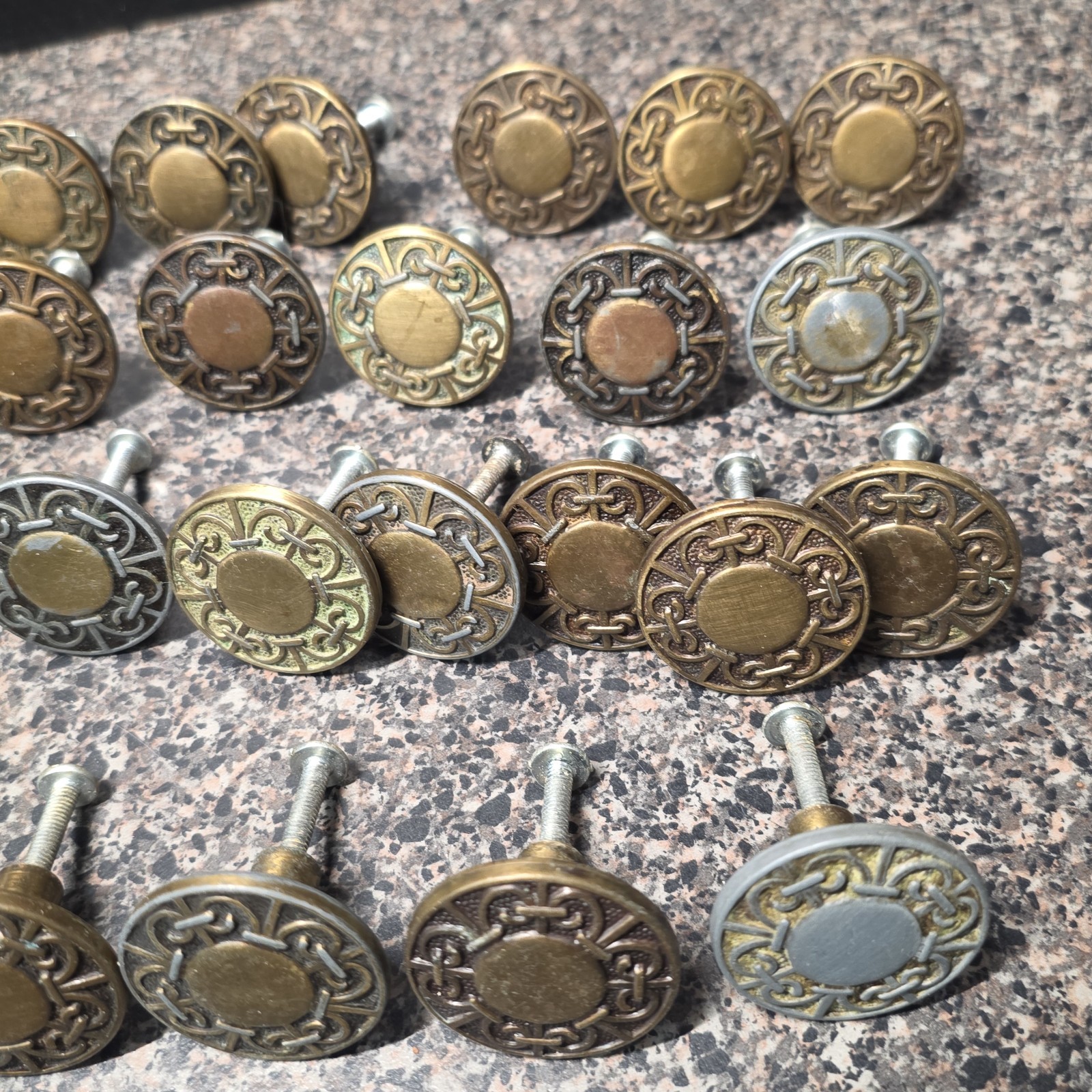 Vintage 1960s Amerock Carriage House Cabinet Knobs Lot Of 29 Mixed Finish 1-3/8″