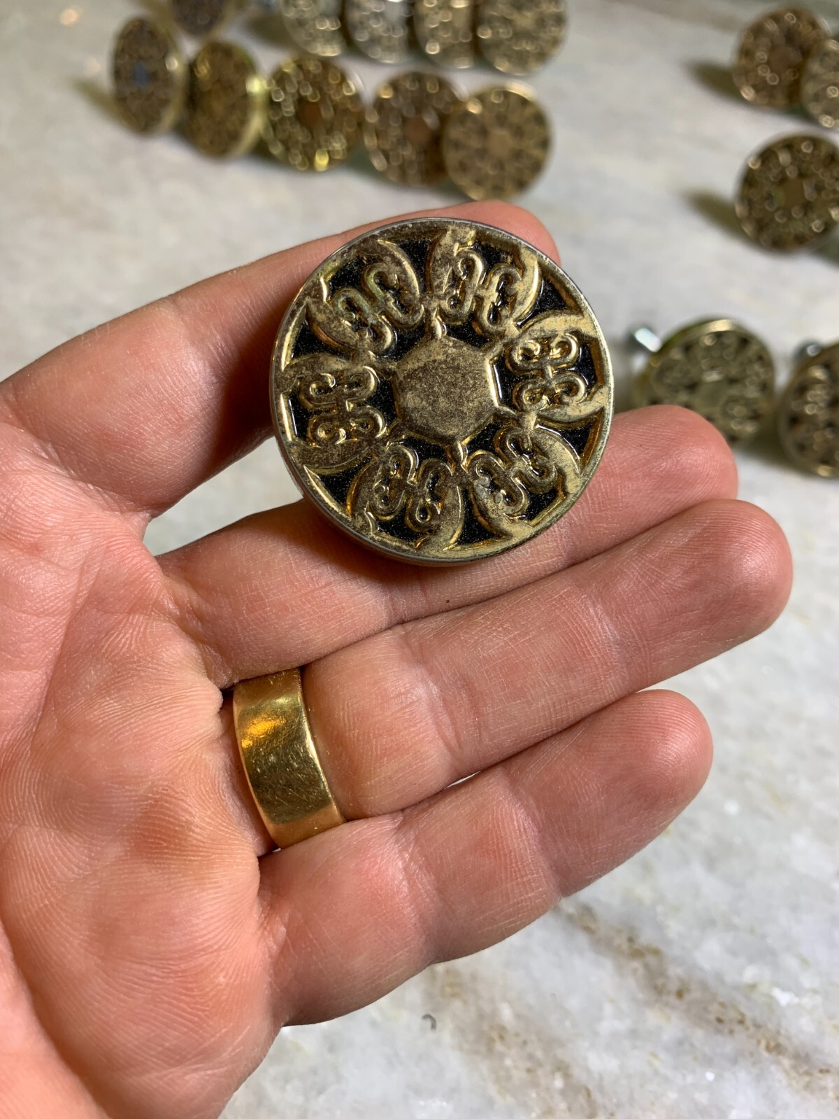 Vintage Mid Century 1960s 60s 1970s 70s Gold Enamel Drawer Knob Pull Knobs Pulls