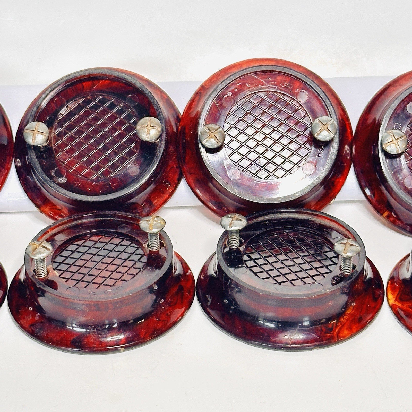 8 Vintage Bakelite Art Deco Butterscotch Cherry Red Swirl Knobs Drawer Pulls