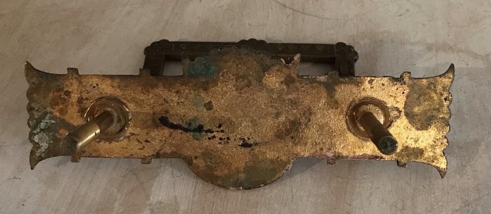 Antique Eastlake Solid Brass Geometric Backplate Drawer Pull Handle, Approx 5 in
