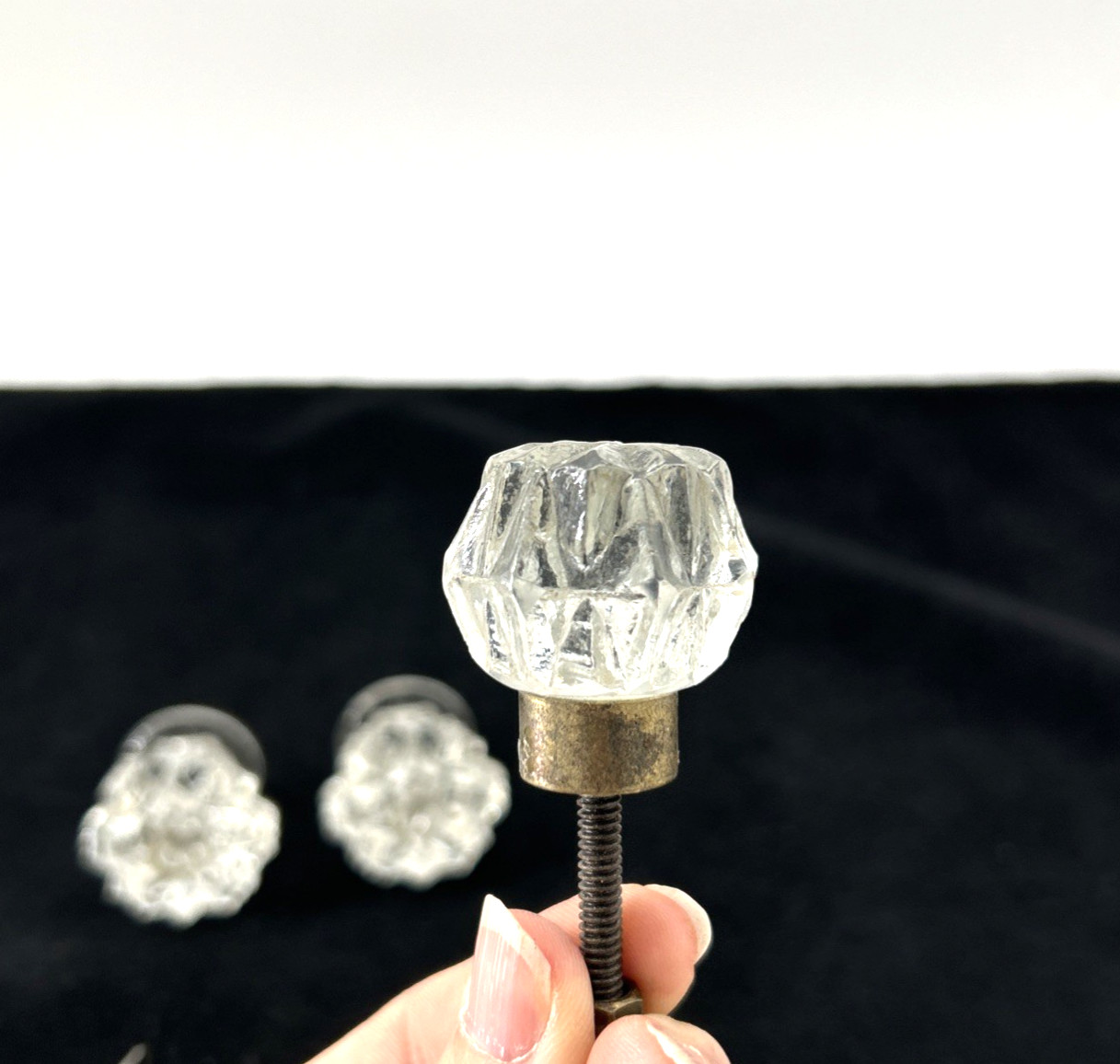 6 Vintage Clear Glass Drawer Cabinet Knob Flower Design Furniture Hardware Pull