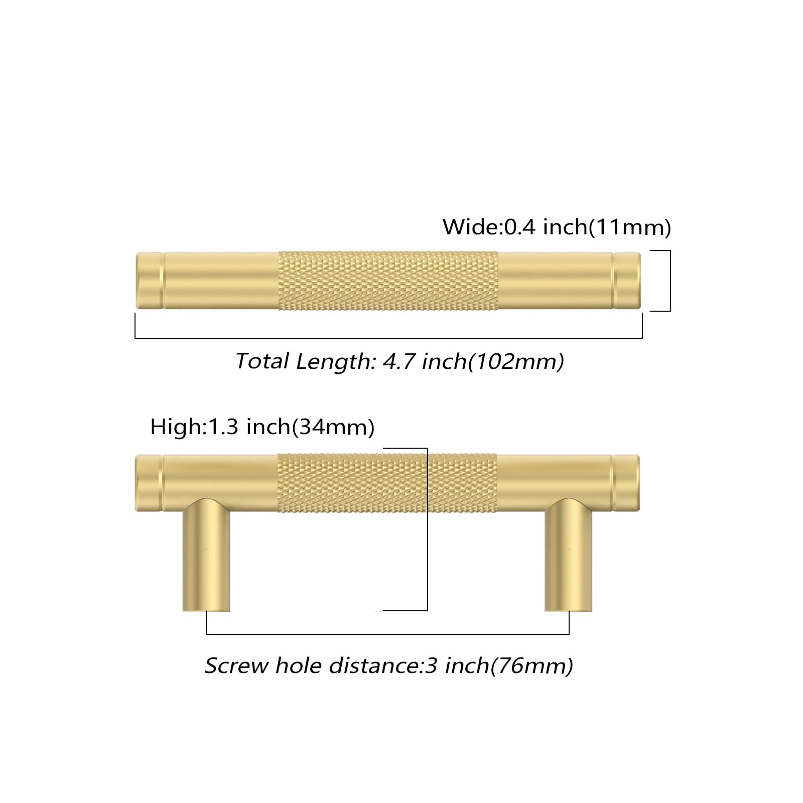 Asidrama 10 Pack 3 Inch76Mm Brushed Gold Kitchen Knurled Cabinet Handles