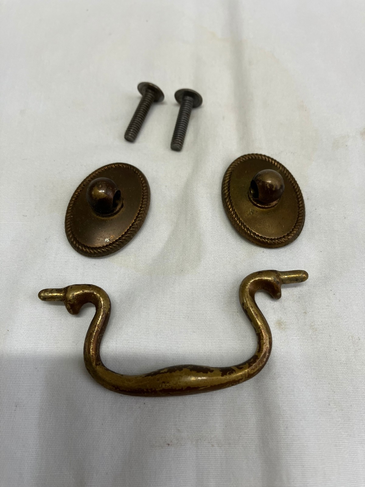 Vintage Drop Handle Bail Drawer Pull 2.5 inch Brass Separate screw Plates