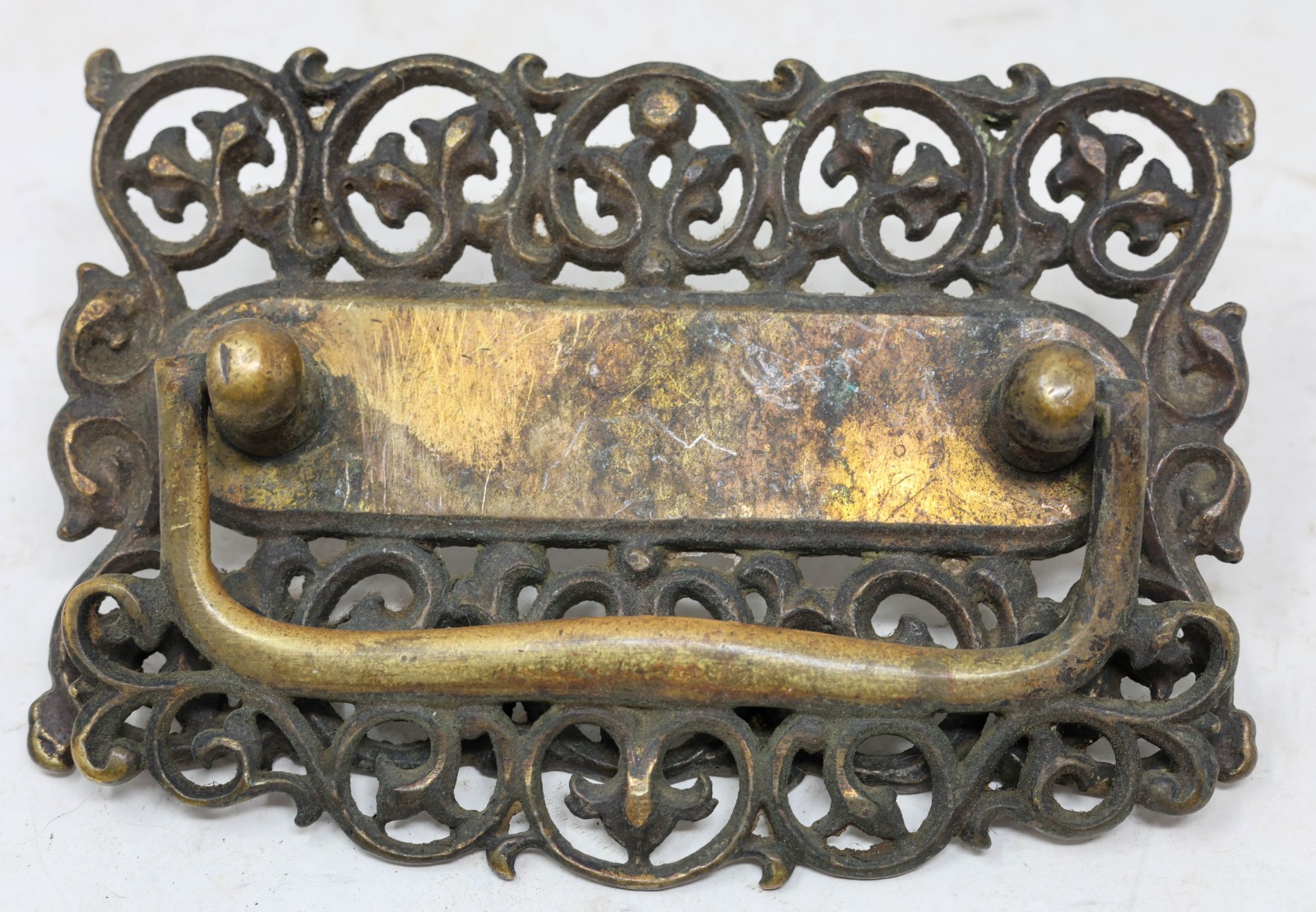 14-Pce Set Antique GRB Brass Bar Drawer Pulls Handles, Key, Locks, & Escutcheons