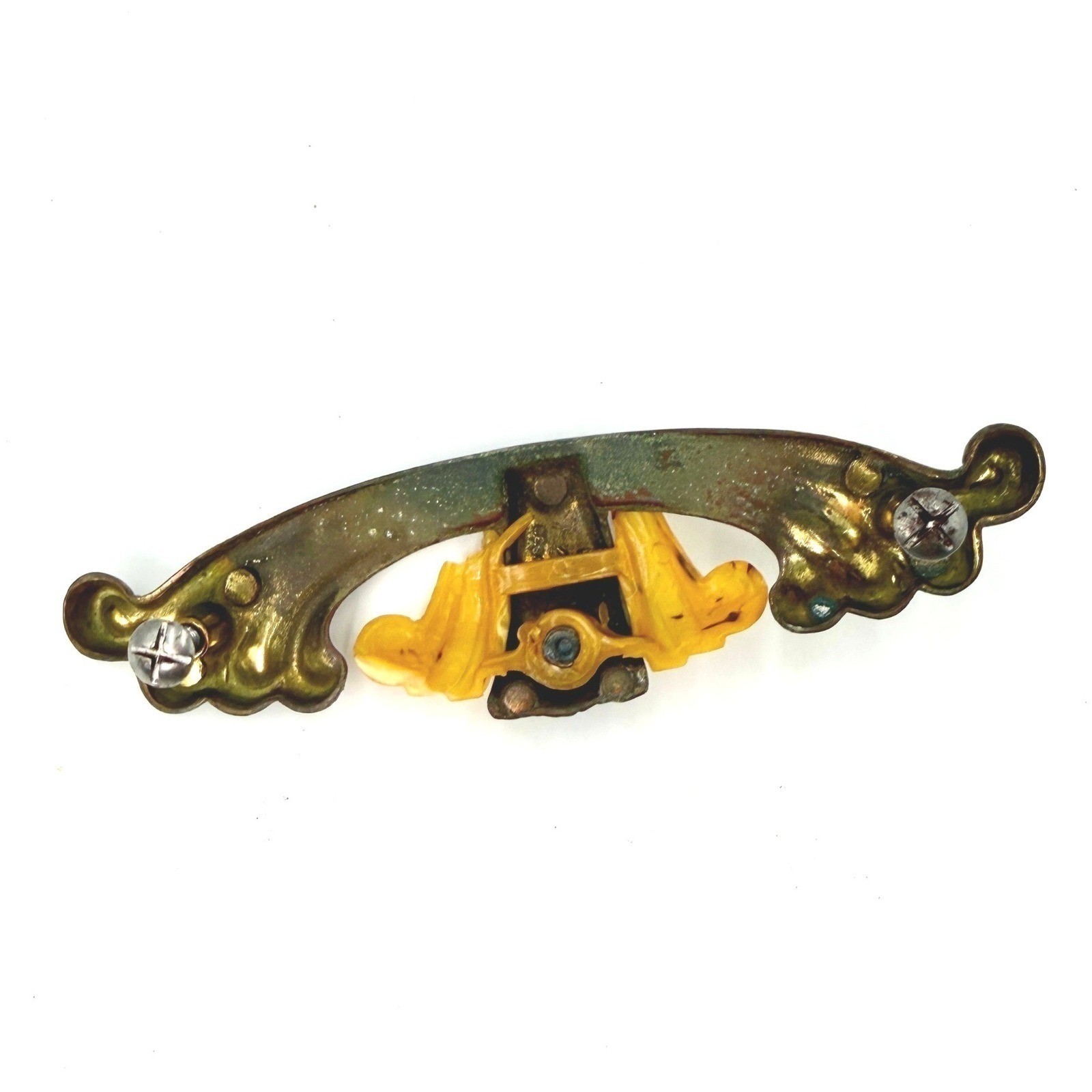 Vintage Art Deco Bakelite Brass Drawer Pull Butterscotch Yellow Winged Handle