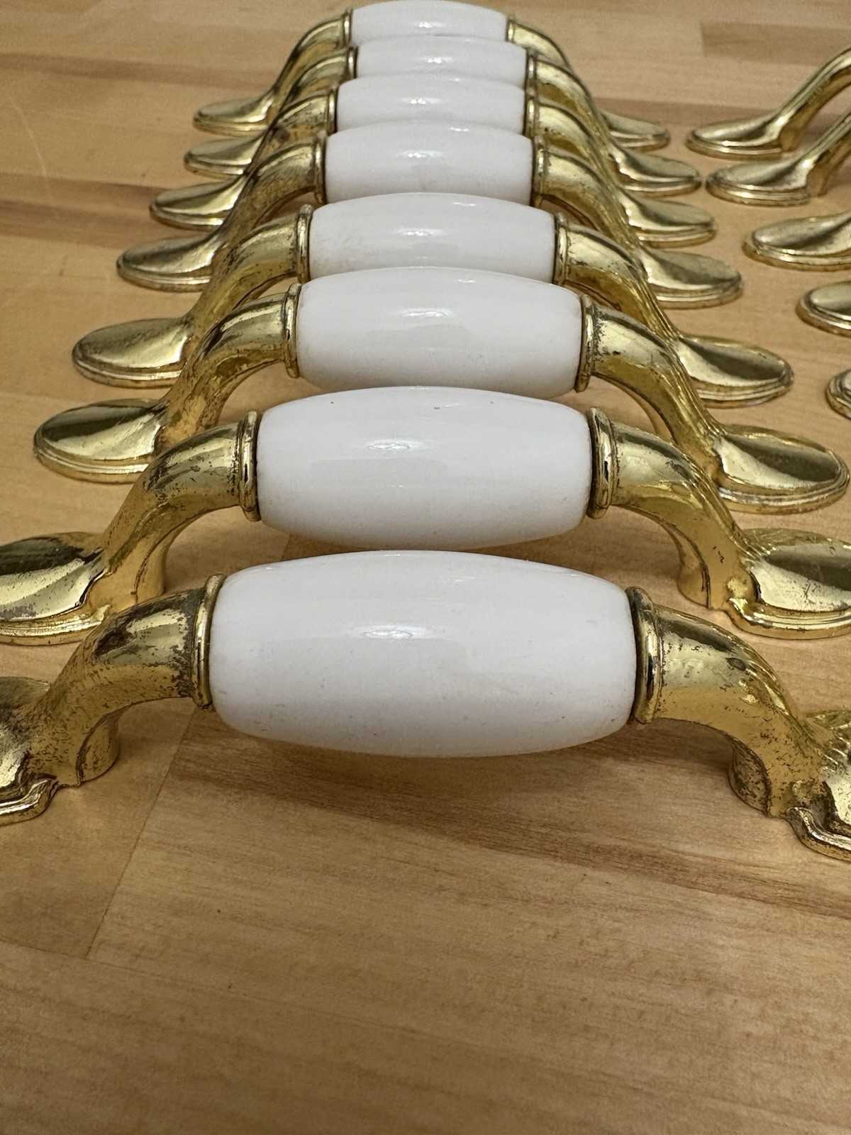 Traditional 5” Cream Acrylic Brass Mid-Century Modern Drawer Door Pull 3” Set 17