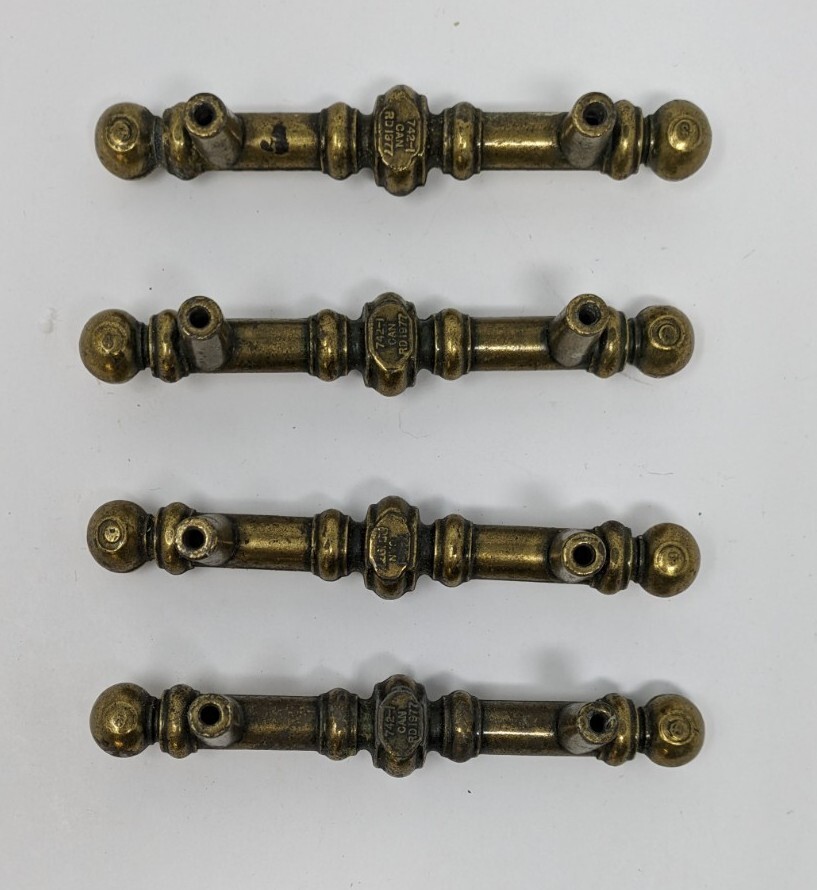 Cabinet Handle Drawer Pull Burnished Brass Bar Vtg 742-1 CAN RD 1977 Lot of 4