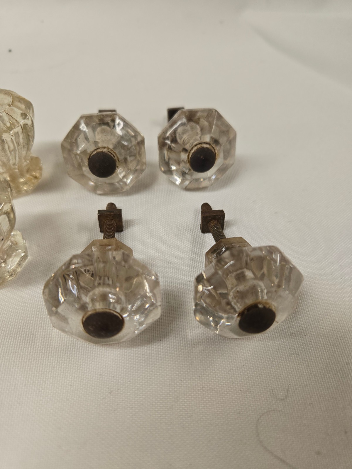 LOT of 11 Vintage Clear Glass Furniture HARDWARE Knobs Drawer Pulls 3” Center