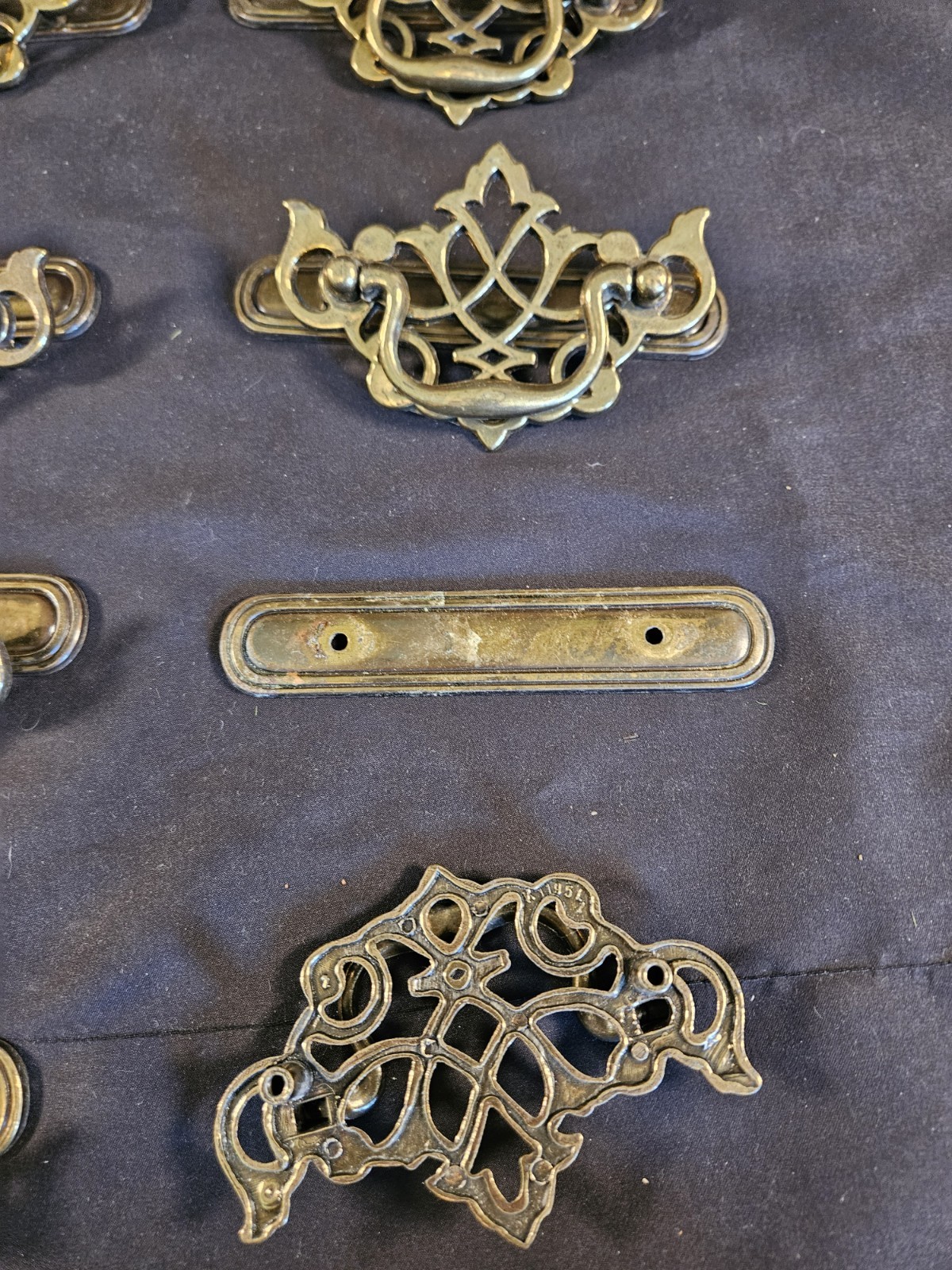 Lot 10 Vintage Fancy Ornate Pierced Brass Drawer Pulls Traditional Batwing NICE
