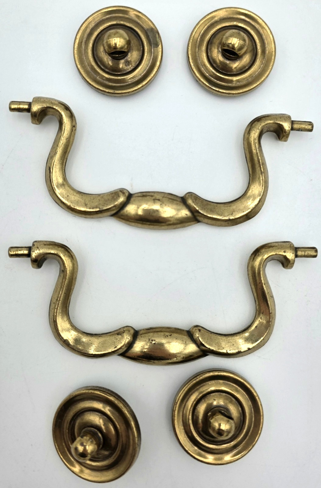 Brass Swan Neck Drawer Pull Handles Pair 3 5/8in Spacing Vintage Hardware