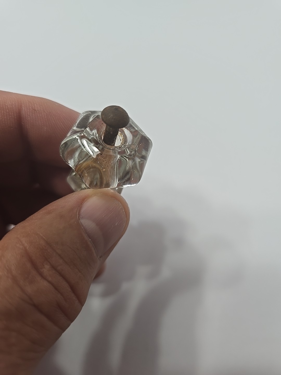 Lot of 2 VTG Clear Glass 6 Sided Cabinet Pulls Drawer Knobs Sunken Screw Heads