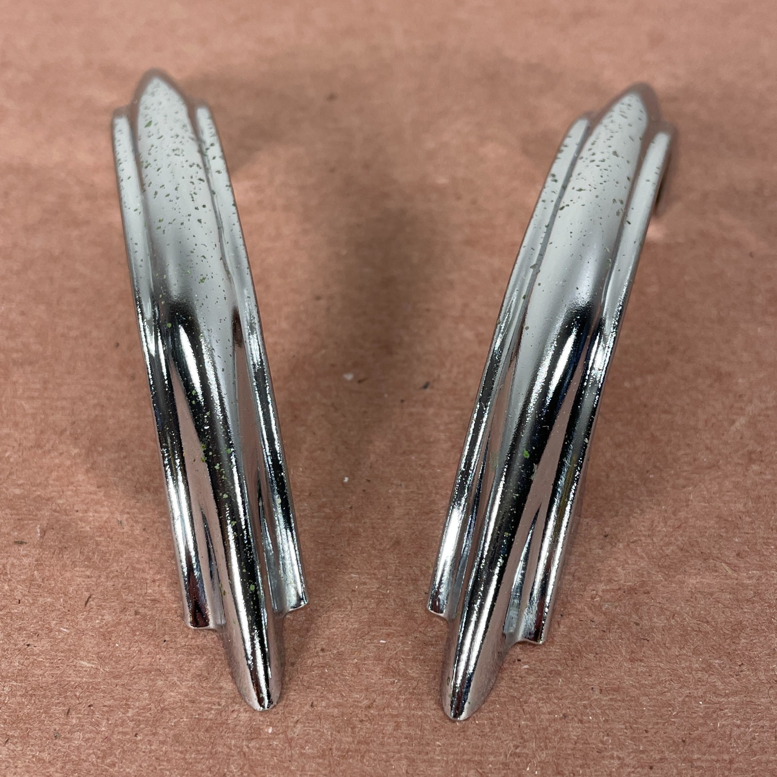 2 Vintage Chrome Plated Cabinet Pulls ( Similar to Youngstown & Amerock E311 )
