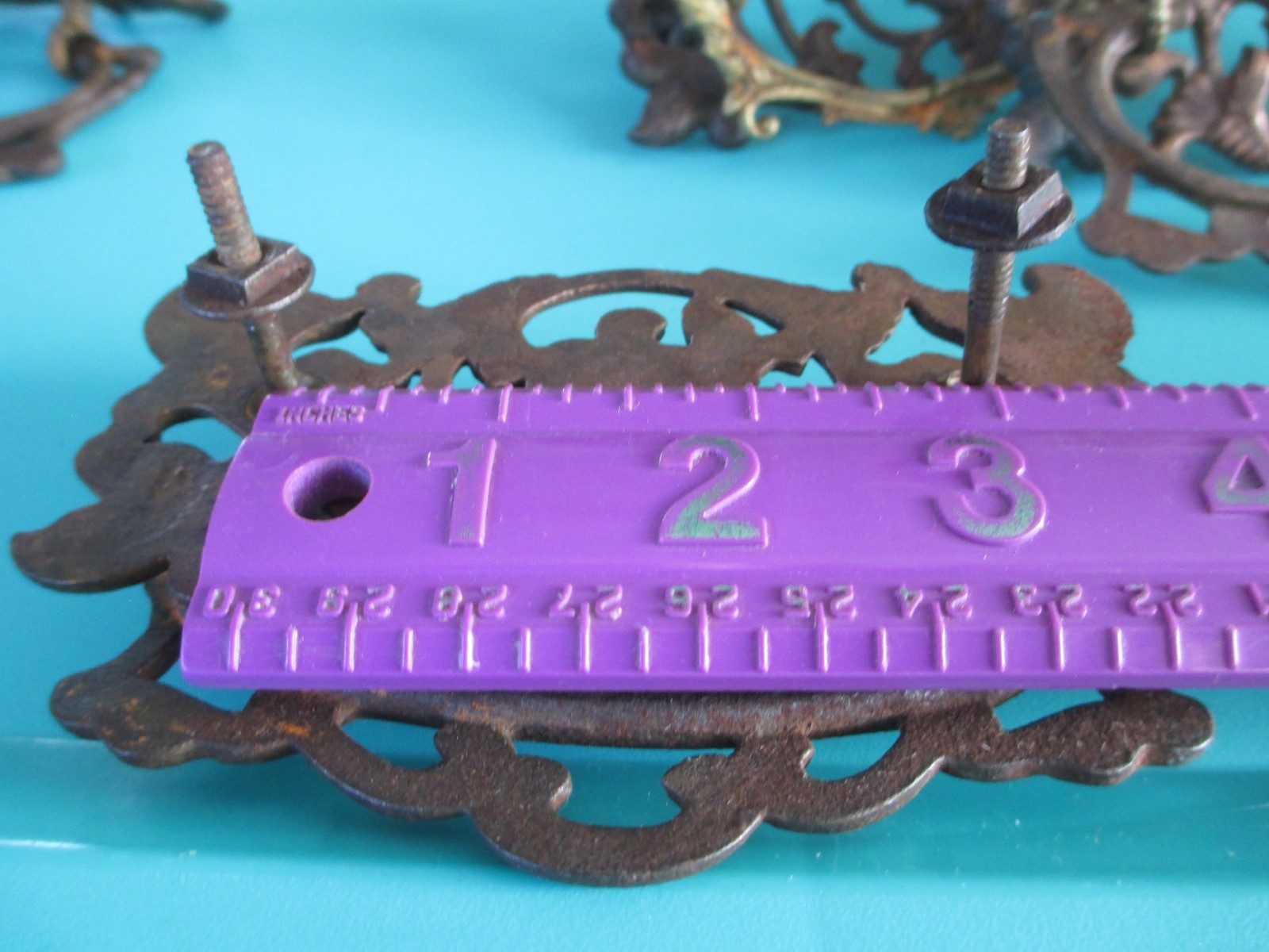 3 VINTAGE ANTIQUE VICTORIAN CAST IRON DROP BAIL CABINET DRAWER PULL HANDLES