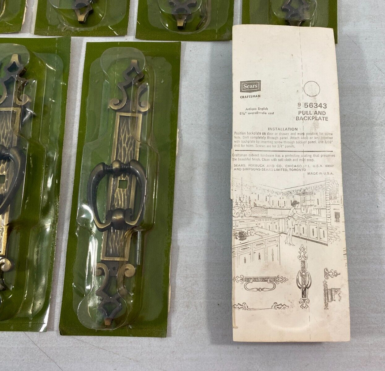 Lot of Sears Craftsman Cabinet Drawer Pull & Backplate Antique English 9-56343