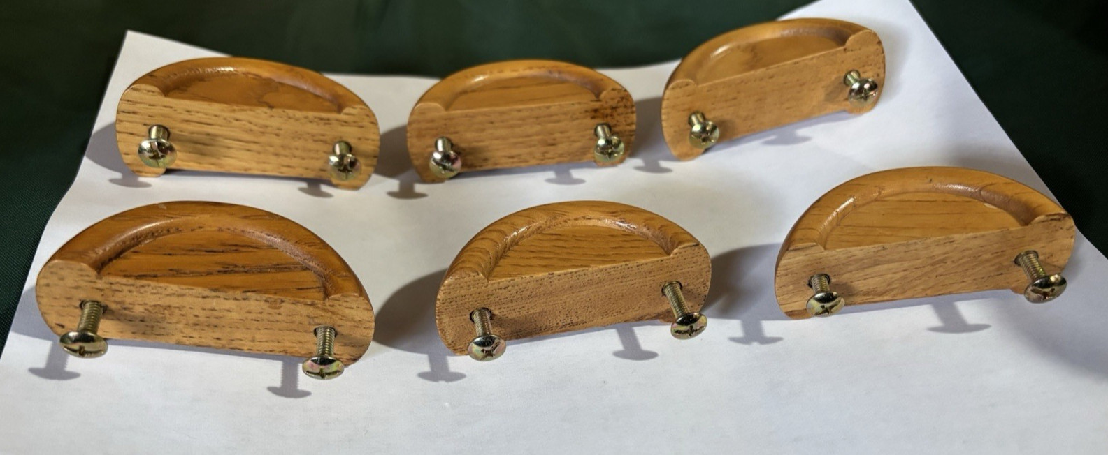 LOT OF 6 HALF CIRCLE WOOD DRAWER PULLS WITH SCREWS & MOUNTING INSTRUCTIONS