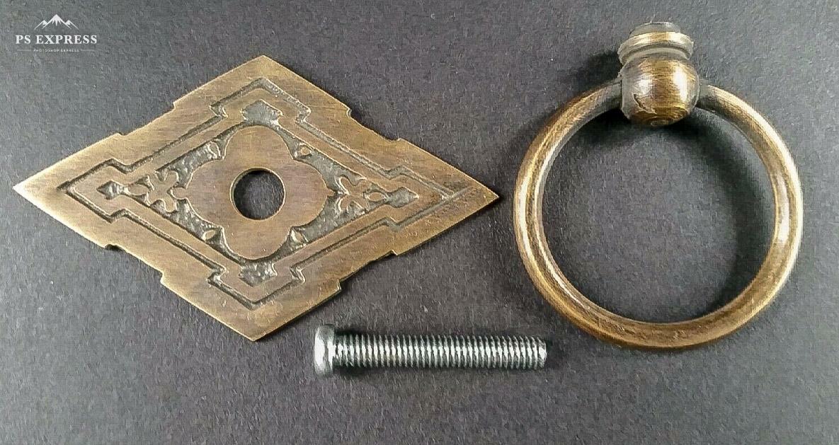 4 x Eastlake Antique Style Brass Ornate Ring Pulls Handles 2-3/8″ wide #H15