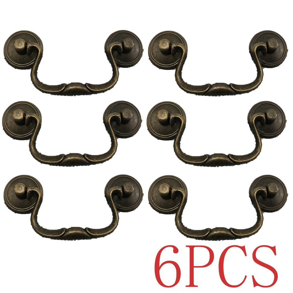 6 Pcs Antique Bail Handle Drop Pulls Vintage Bronze Drop Bail Drawer Pulls Cabin
